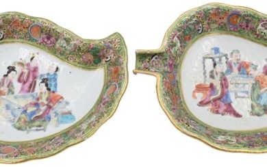 Pair of Famille Rose Leaf Shaped Dishes