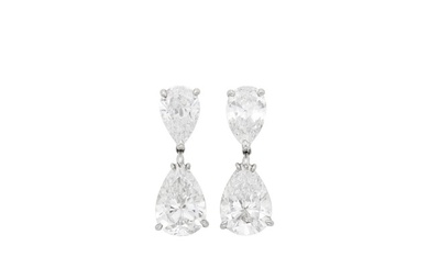 Pair of Platinum and Diamond Pendant-Earrings