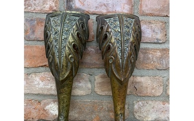 Pair of antique salvaged heavy bronze lion paw furniture leg...