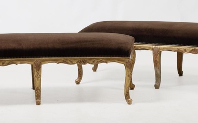 Pair of curved Louis XV style benches, possibly Herraiz, Spain, mid 20th century