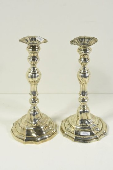 Pair of silver candlesticks, Ghent 18th century (Ht...