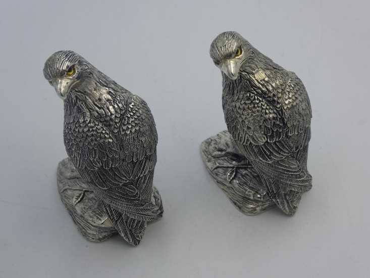 Pair of unusual silver plated condiments in the form of bird...