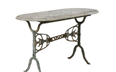 Parisian Style Marble Top and Cast Iron Bistro Table, 20th c., H.- 28 1/4 in., W.- 26 1/2 in., D.