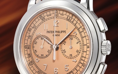 Patek Philippe, Ref. Ref. 5070G-014 An important, attractive and rare white gold chronograph wristwatch with salmon dial, certificate of origin and presentation box, made for the 2015 Patek Philippe Watch Art Grand Exhibition at the Saatchi Gallery in...
