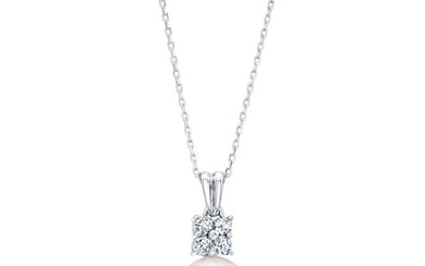 Pearl And Diamond Pendant In 14k White Gold