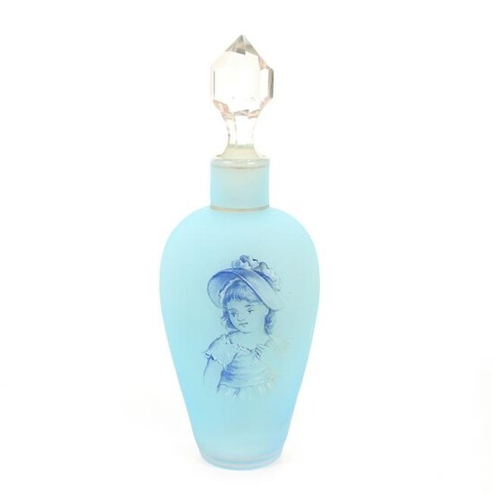 Perfume Bottle, Blue Satin Art Glass
