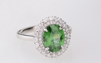 Green Zircon, Diamond, Platinum Ring.