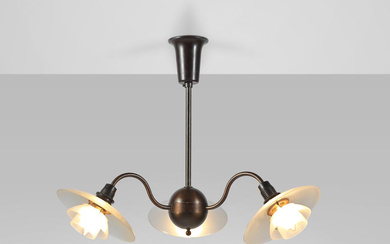 Poul Henningsen Three-armed 'PH-ball crown' ceiling light, type 2/1 shades,...
