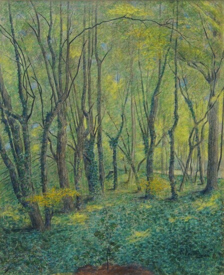 R Fremaux, French, mid-20th century- Woodland scene; black chalk with watercolour, gouache, and pastel on paper, signed, 39 x 32 cm; together with thirteen other prints, paintings, and drawings by various hands, 52 x 75 cm (max.) (14)