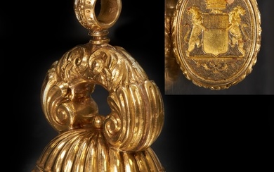 RARE ANTIQUE FOB SEAL, High carat gold. Detailed high relief...