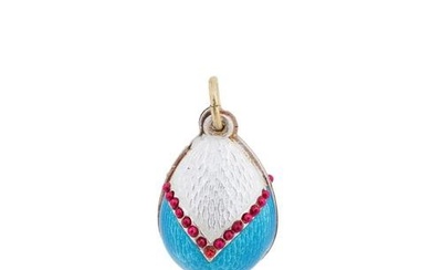 RUSSIAN SILVER GILT ENAMEL AND PEARLS EGG PENDANT