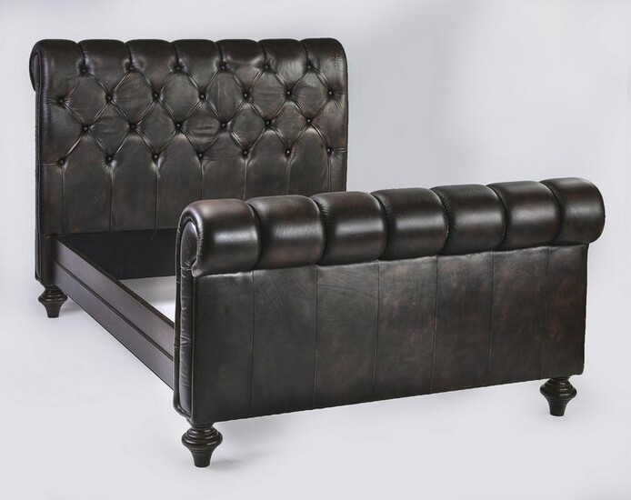 Ralph Lauren style tufted leather upholstered bed