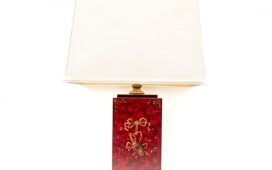 Red And Gilt Lamp With Coat Of Arms And Lutes