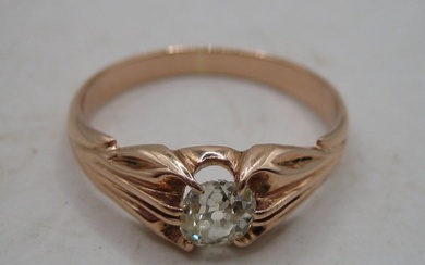 Ring Rose gold, Antique old cut brilliant solitaire ring Russia 1930 stone 19th century.