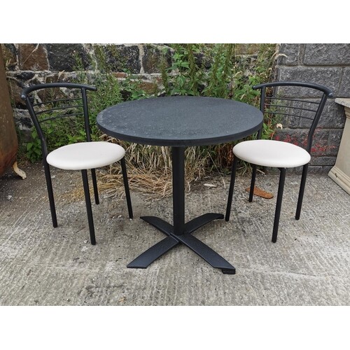 Round café table {71 cm H x 70 cm Dia.} and two matching cha...