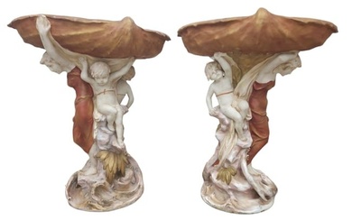 Royal Dux Shell And Supporting Nymph & Putti Centerpiece Art