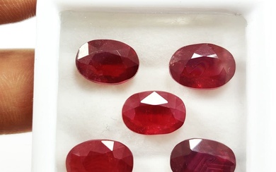 Ruby 12x8.5 MM Oval Faceted Cut 5 Pieces 32.40 Cts.
