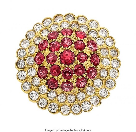 Ruby, Diamond, Gold Ring Stones: Round-cut rubi
