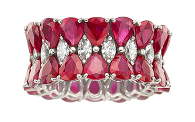 Ruby, Diamond, White Gold Eternity Band Stones: Pear-shaped rubies...