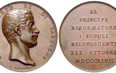 SAVOIA Carlo Alberto, 1831-1849.Medaglia 1847 opus G. Galeazzi. Ægr. 66,06...
