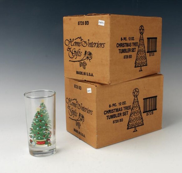 SET OF 12 CHRISTMAS TREE TUMBLERS GLASSES IN BOX