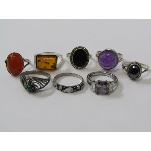 SILVER RINGS, selection of 8 silver rings, all stone set inc...