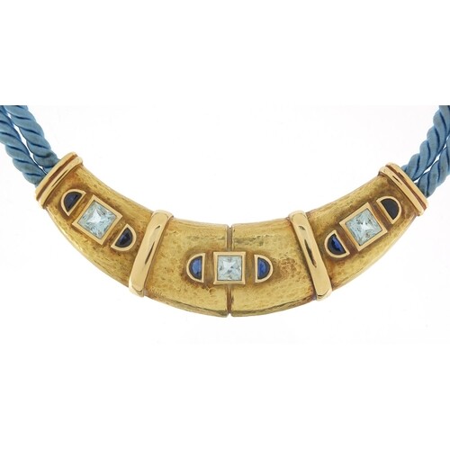 Scortecci, Italian unmarked gold and rope aquamarine and sap...