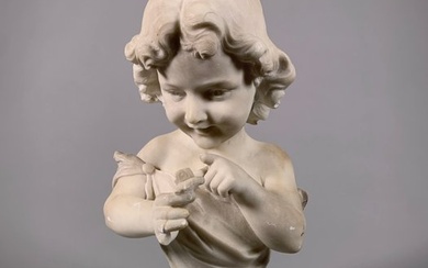 Sculpture, L'enfant au papillon - 38 cm - Marble
