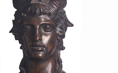 Sculpture, head of man and bucranium (1) - Bronze - Late 20th century