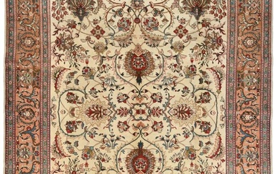 Semi Antique Floral Traditional 100X126 Hand-Knotted Oriental Rug Wool Carpet