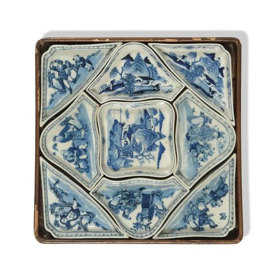 Set of Chinese Blue and White Sectional Dishes, Late