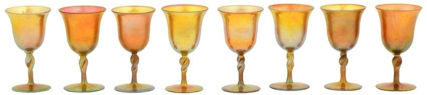 Set of Eight Steuben Aurene Glass Goblets