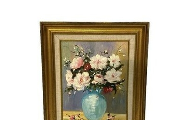 Signed Asher Acrylic Painting on Board Still Life