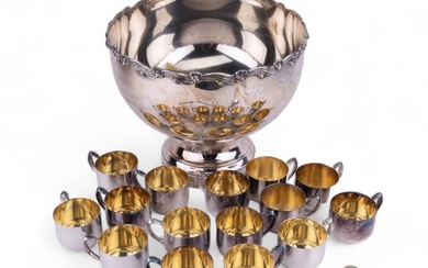 Silver Plate Punch Bowl & Cups