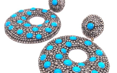 Silver and 18K Rose Cut Diamond Earrings