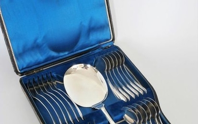 Silver ice scoop set 25x with motif double round fillet in original case - .833 silver - Netherlands - 1877-1878