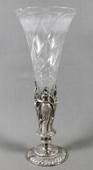Silverplate And Glass Flower Vase