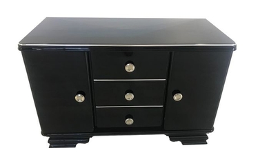 Small Art Deco chest of drawers in glossy black 1930s