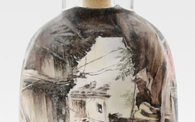 Snuff bottle - Glass - Landscape - Summer Day in Old China's street, by Zheng Zeng Hui - China - 21st century