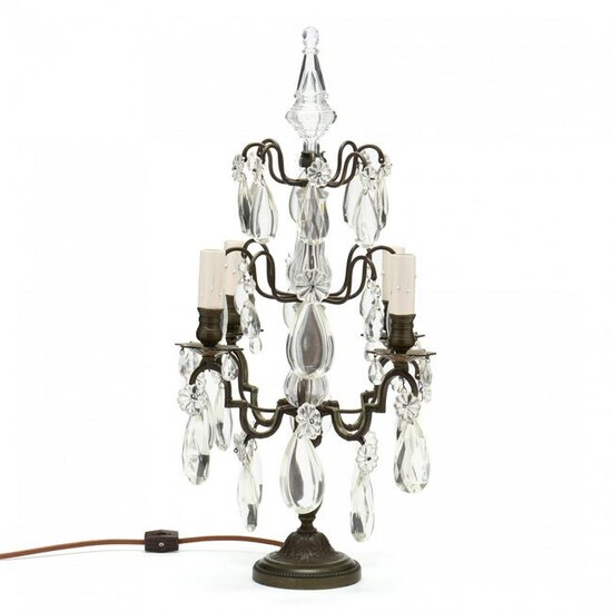 Spanish Style Bronze and Drop Prism Table Lamp
