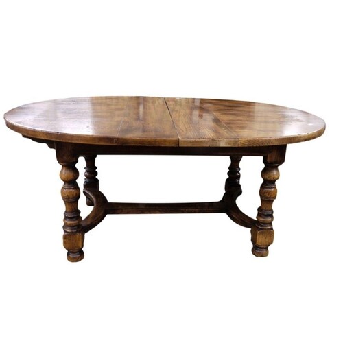 Stained elm extending dining table of revived 17th century-s...