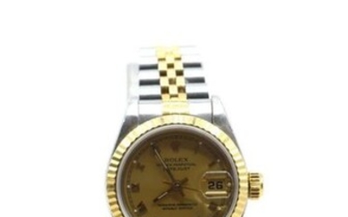 Stainless steel and gold ROLEX Datejust ladies' wristwatch strap (scratched, movement no. 3166948) (16.5 cm)