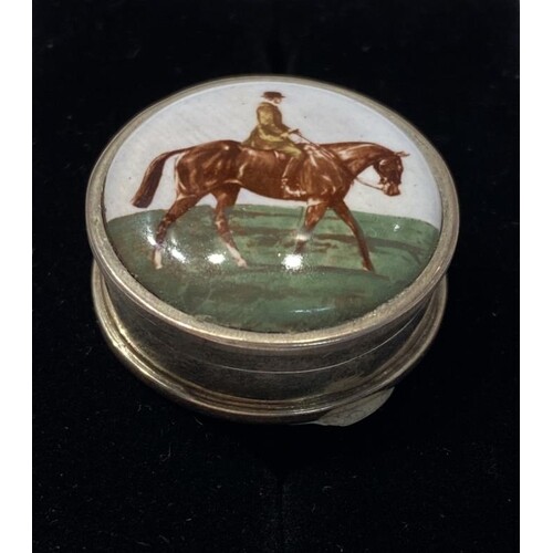 Sterling Silver 925 Pill Box enameled with a Horse and rider...