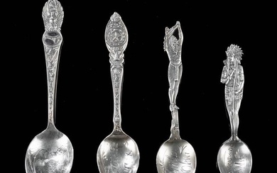 Sterling Silver Souvenir Spoons - Texas, Wisconsin, OK