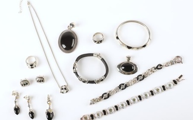 Sterling silver, MOP and black onyx jewelry group
