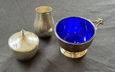TWO STERLING SILVER SUGAR BOWLS AND ONE CREAMER