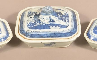 Three Canton Oriental Porcelain Covered Vegetable