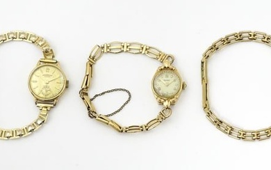 Three various 9ct gold ladies wristwatches, two with 9ct gold bracelet straps. Maker to include