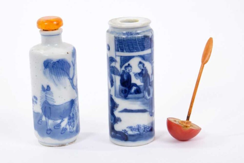 Two 19th century Chinese blue and white porcelain snuffs