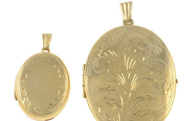 Two 9ct gold locket pendants.
